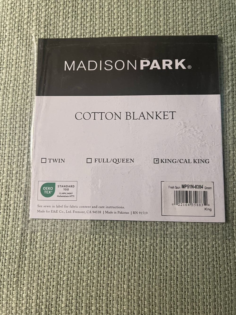 KING COTTON BLANKET woven Madison Park spring soft green bedding layering NEW